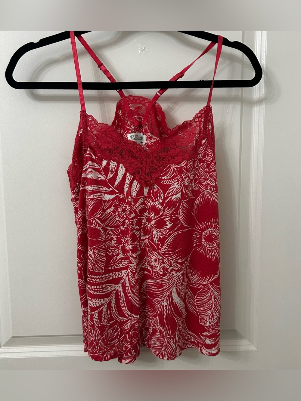 PJ Salvage Red Lace-Trim Floral Satin Cami Top